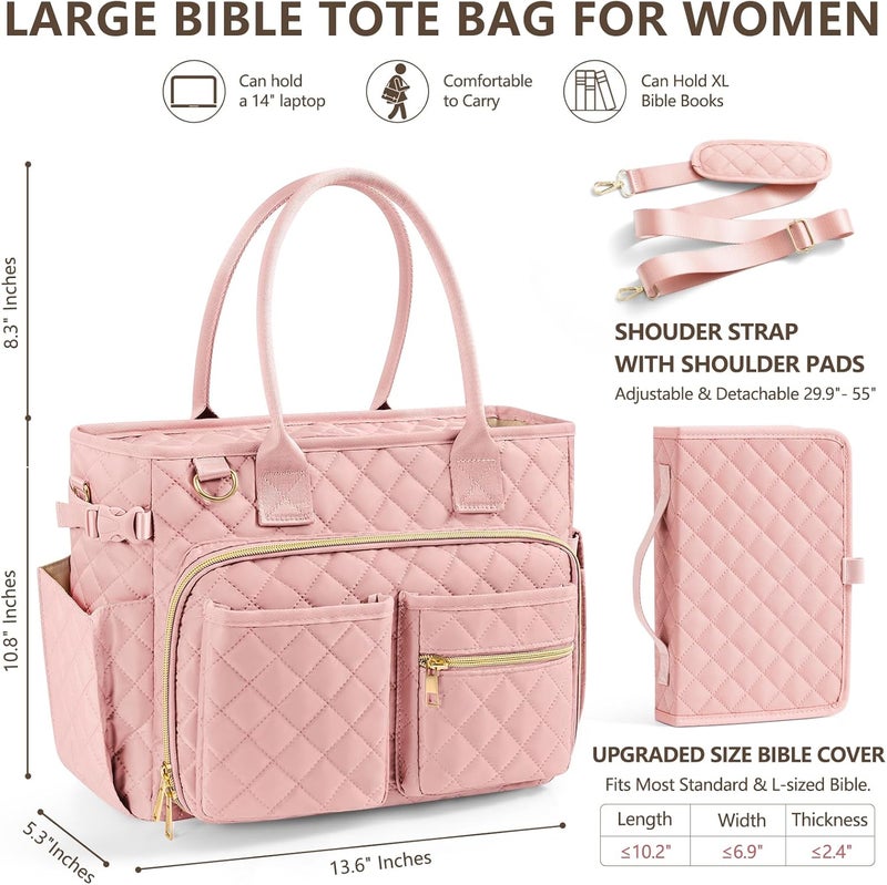 FLOE Large Bible Bag with Bible Cover Case for Women, Quilted Church Tote Bag Book Carrying Case w/Shoulder Strap,Bible Study Supplies Journaling Kit Accessories Valentines Day Christian Gift for Women Her - Image 2